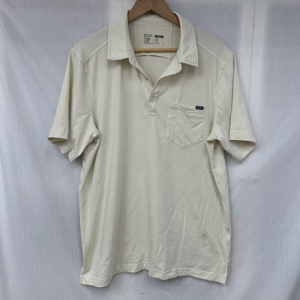 5.11 Tactical top men's size large Cream Beige Kane short sleeve polo Pocket